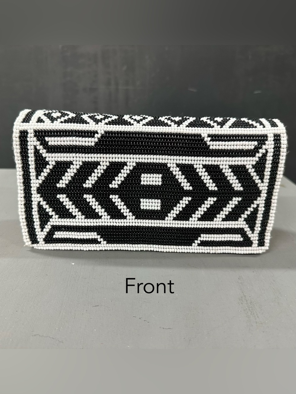 Black & White Beaded Geometric Clutch or Wallet